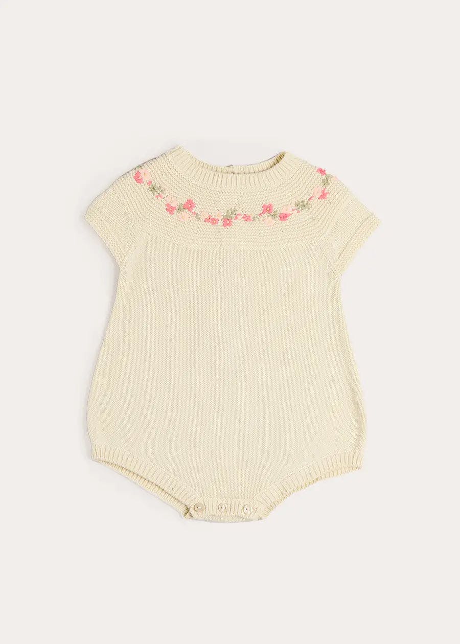 Wildflower Embroidered Knitted Romper in Cream (1-9mths)