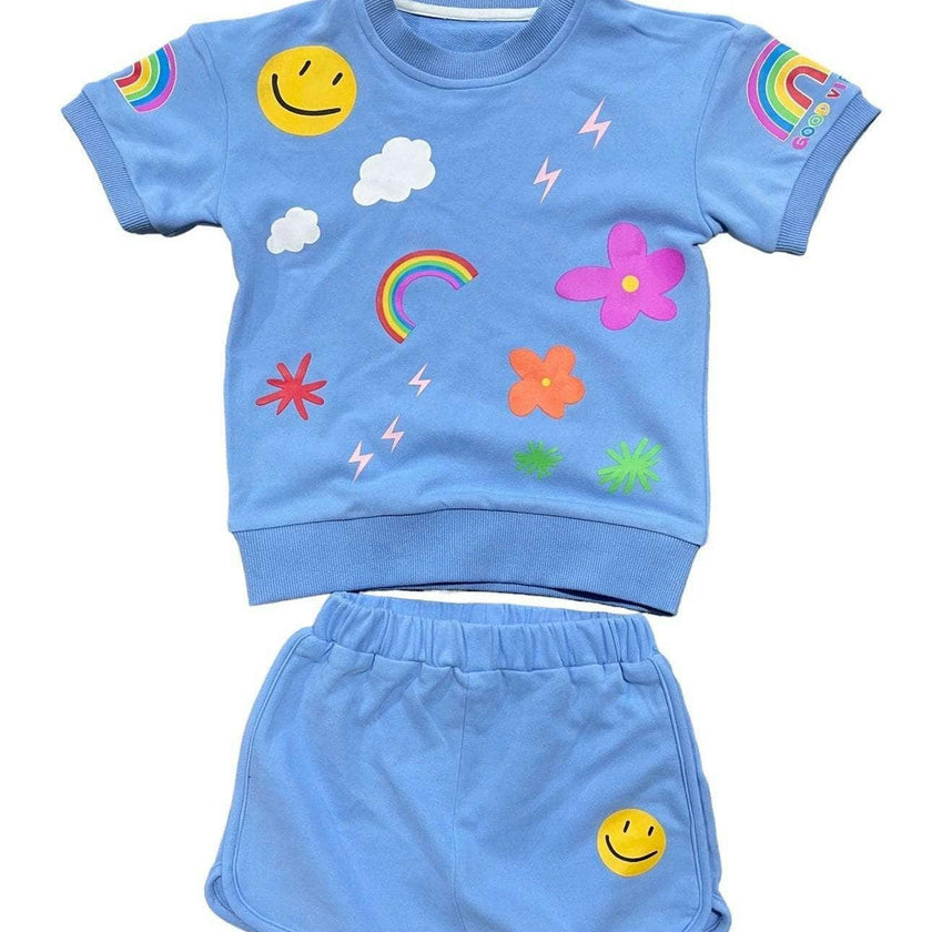 Happy Daisy Print 2-Piece Tee & Short Set