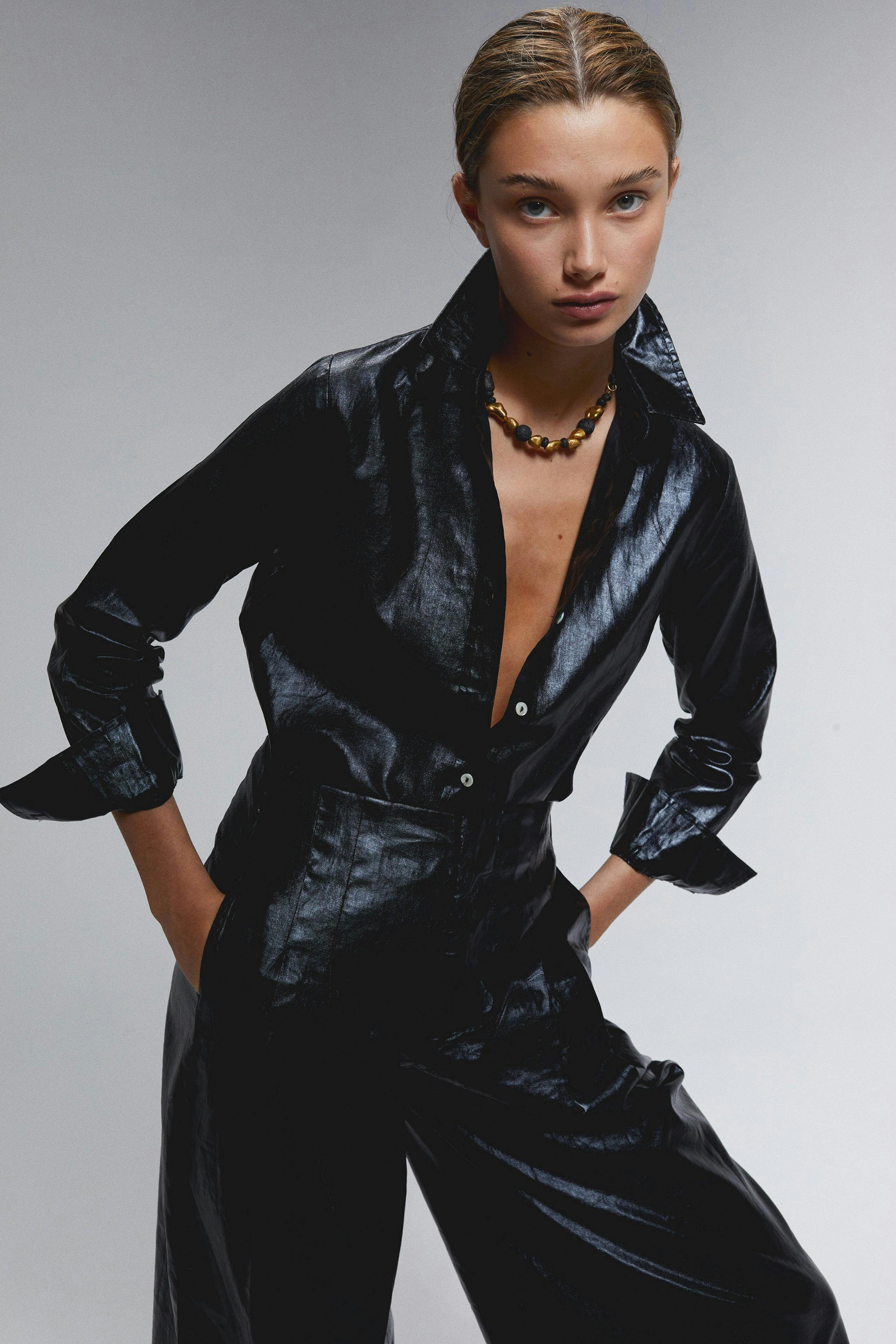 San Marino Metallic Linen Shirt - Black