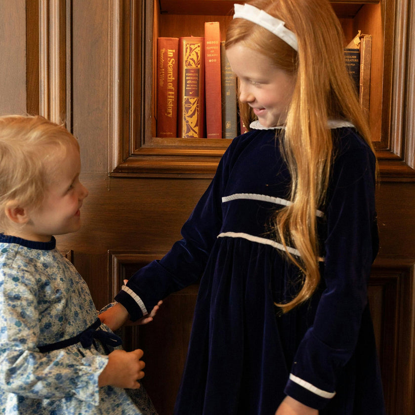 Long Sleeve Grace Dress in Midnight Blue Velvet