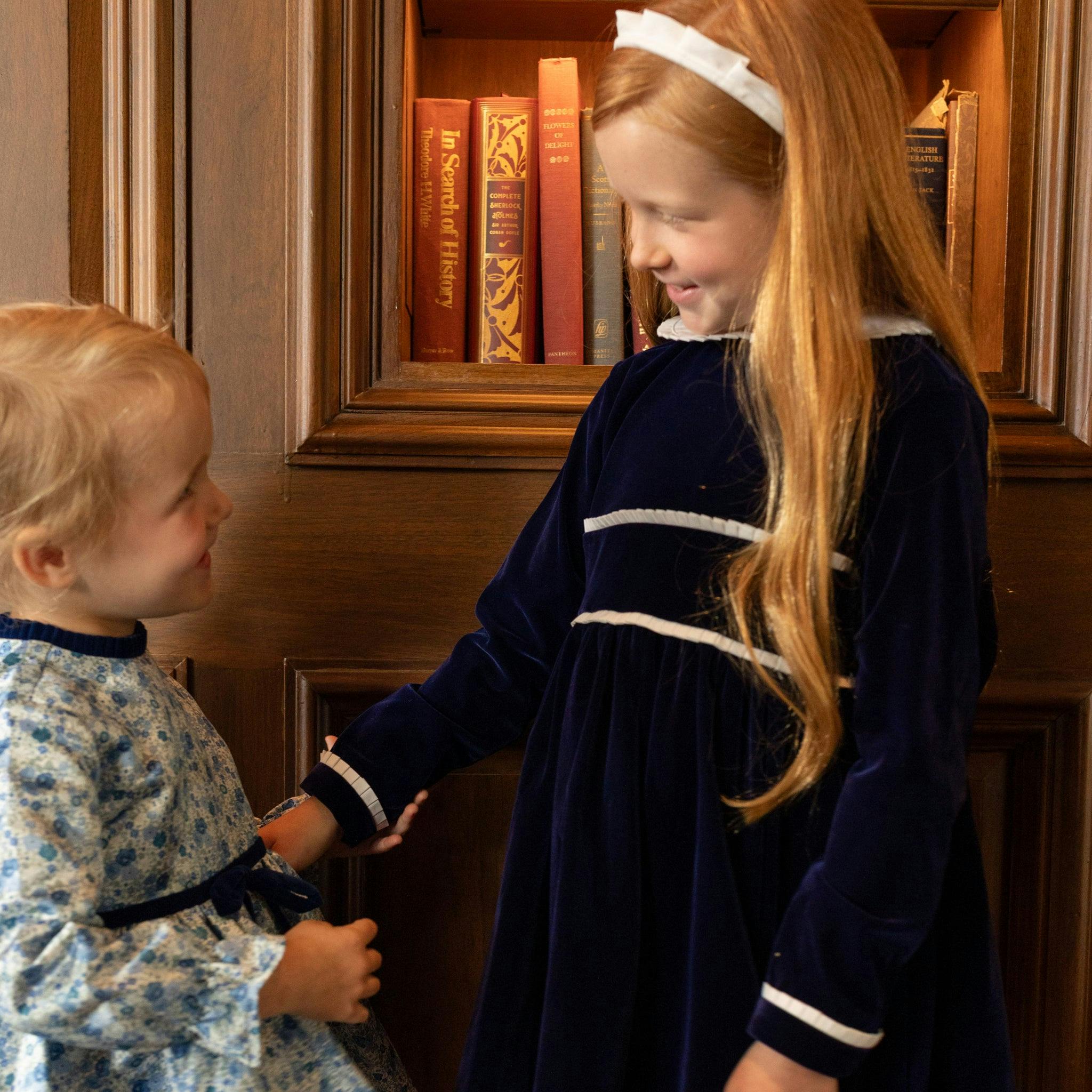 Long Sleeve Grace Dress in Midnight Blue Velvet