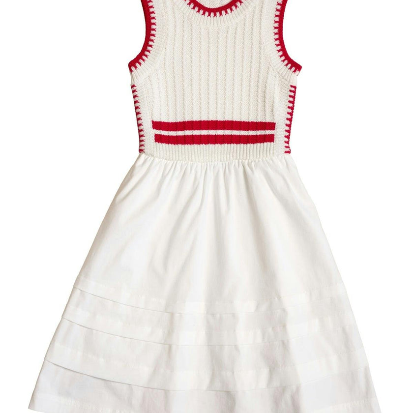 Mini Lisbon Dress in Ivory & Firework Red