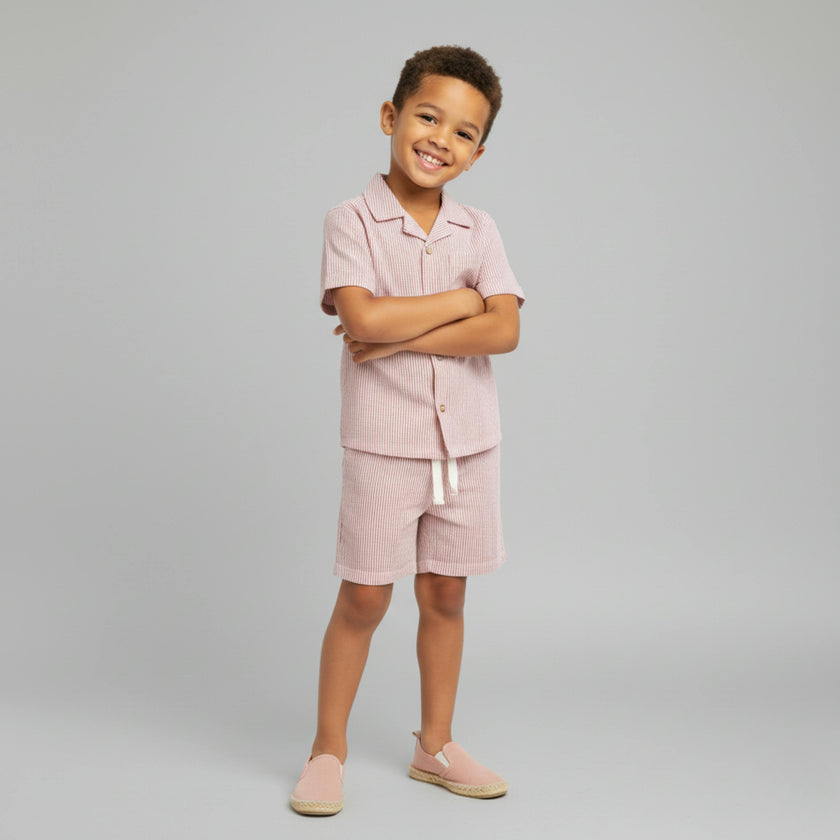 Organic Shirt & Shorts Set - Coral Stripes
