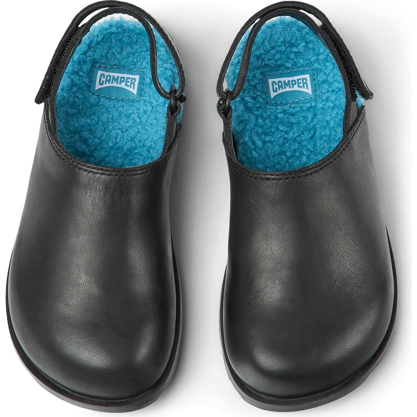 Brutus Fur Cushion Back Velcro Strap Leather Sandals, Black