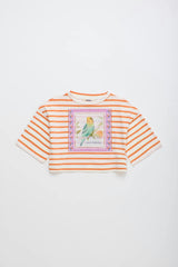 BIRDS STRIPED CROP TOP MANDARIN /WHITE