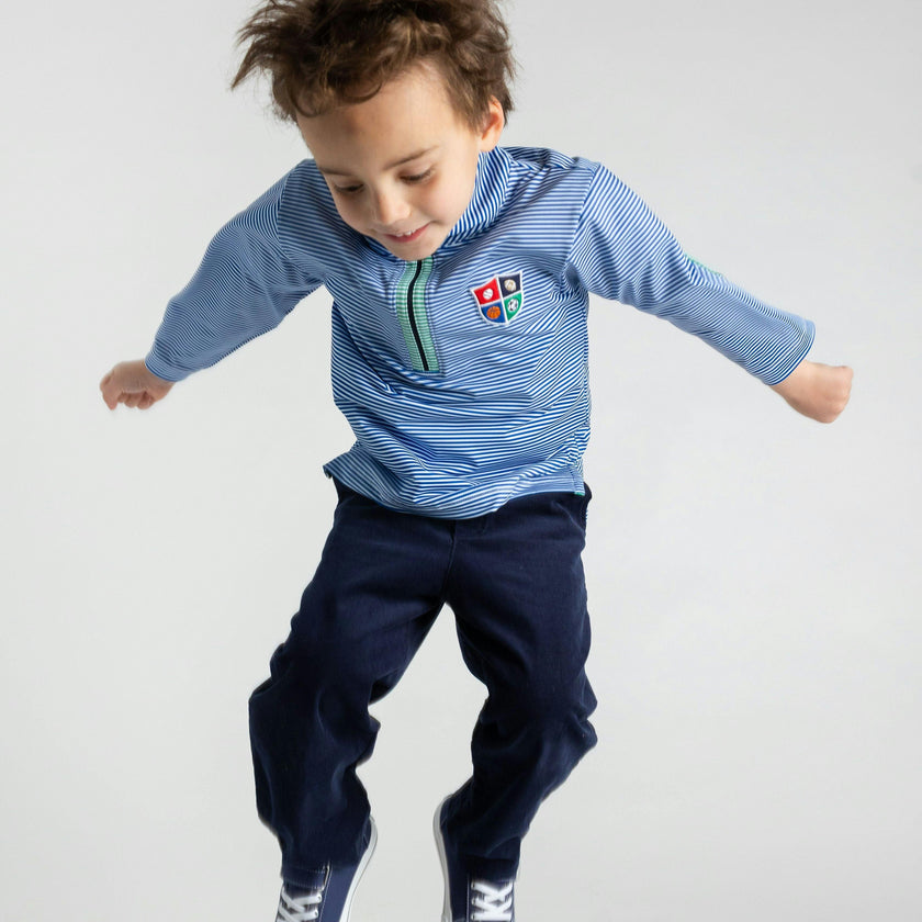 Stripe Performance Knit Half Zip With Sports Crest