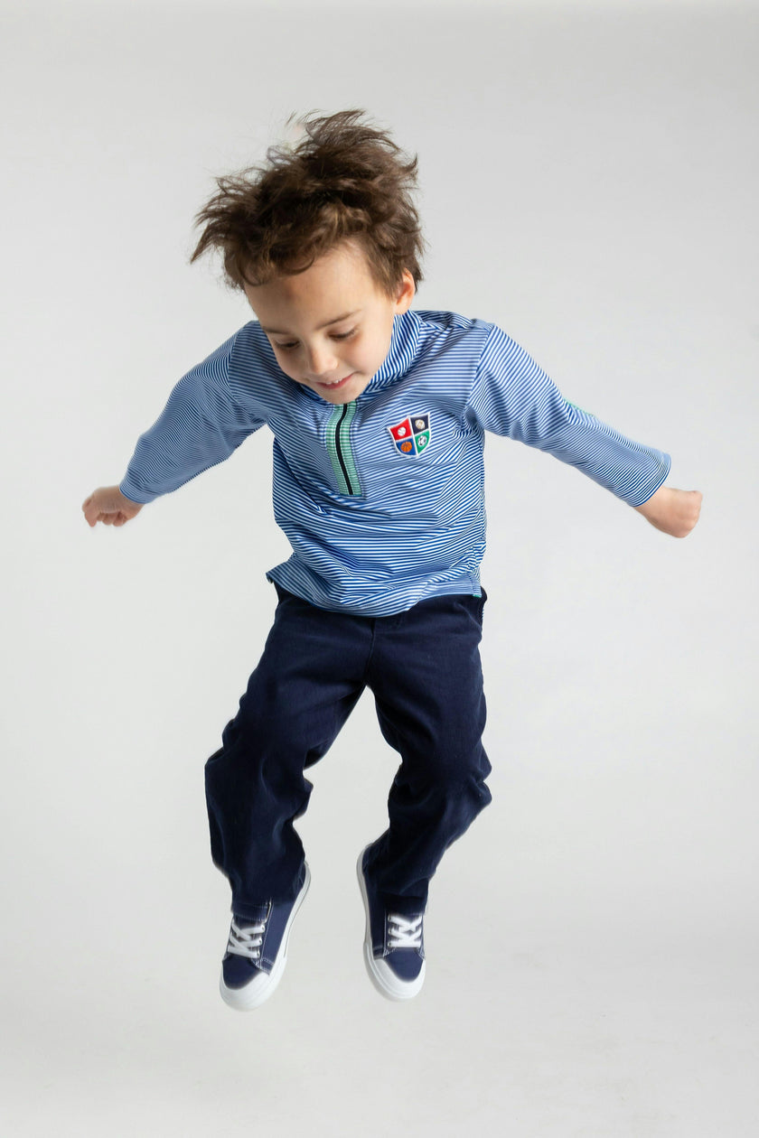 Stripe Performance Knit Half Zip With Sports Crest