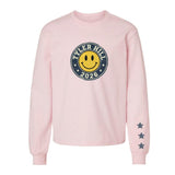CAMP Custom LS Crewneck T-shirt with Yellow Smiley Face, Pink