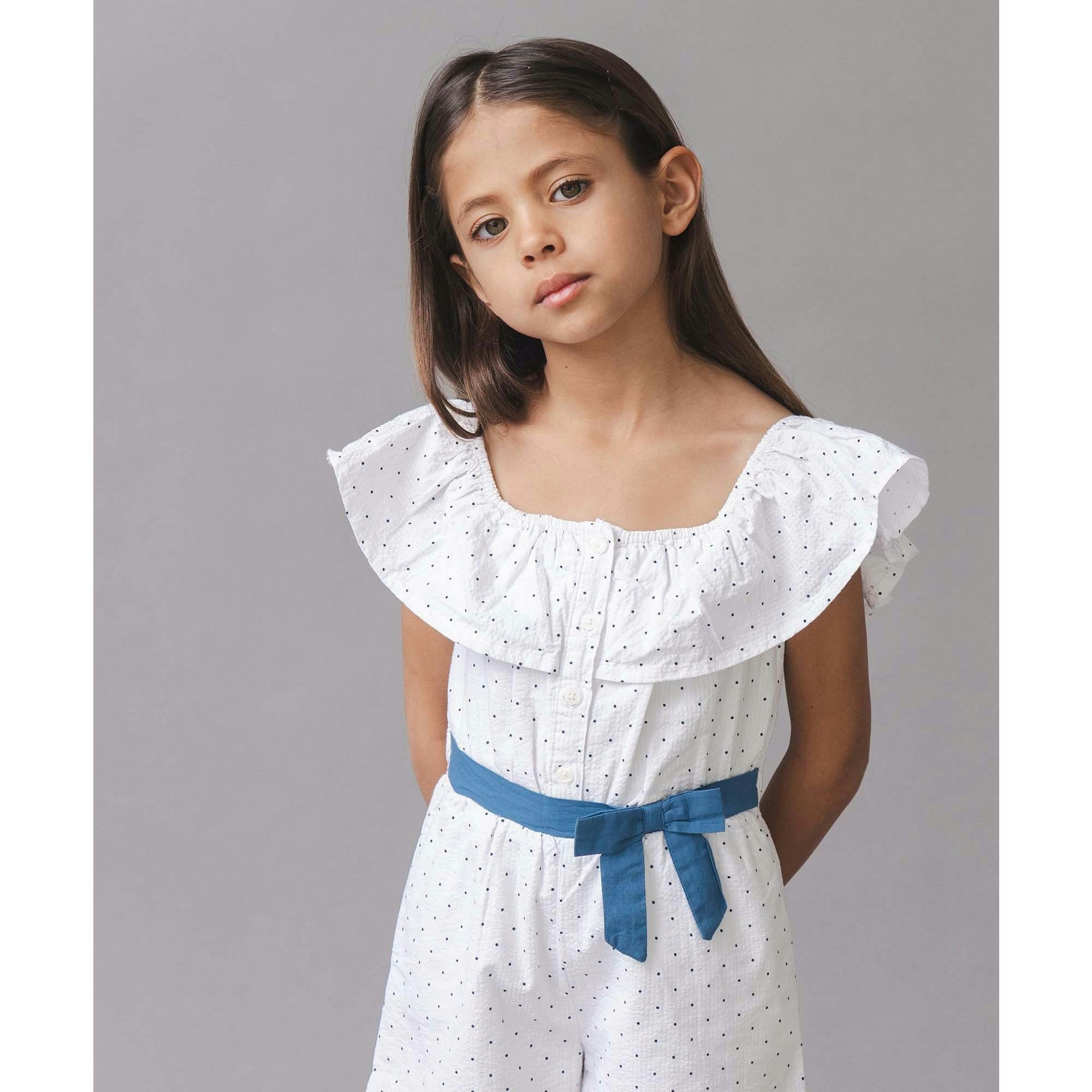 Organic Ruffle Collar Button Front Seersucker Romper, White