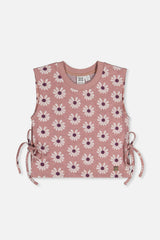 Jacquard Vest Pink Printed Flowers