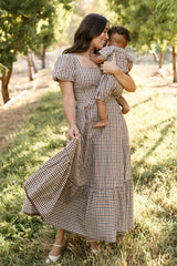 Connie Short Sleeve Dress in Chestnut Gingham