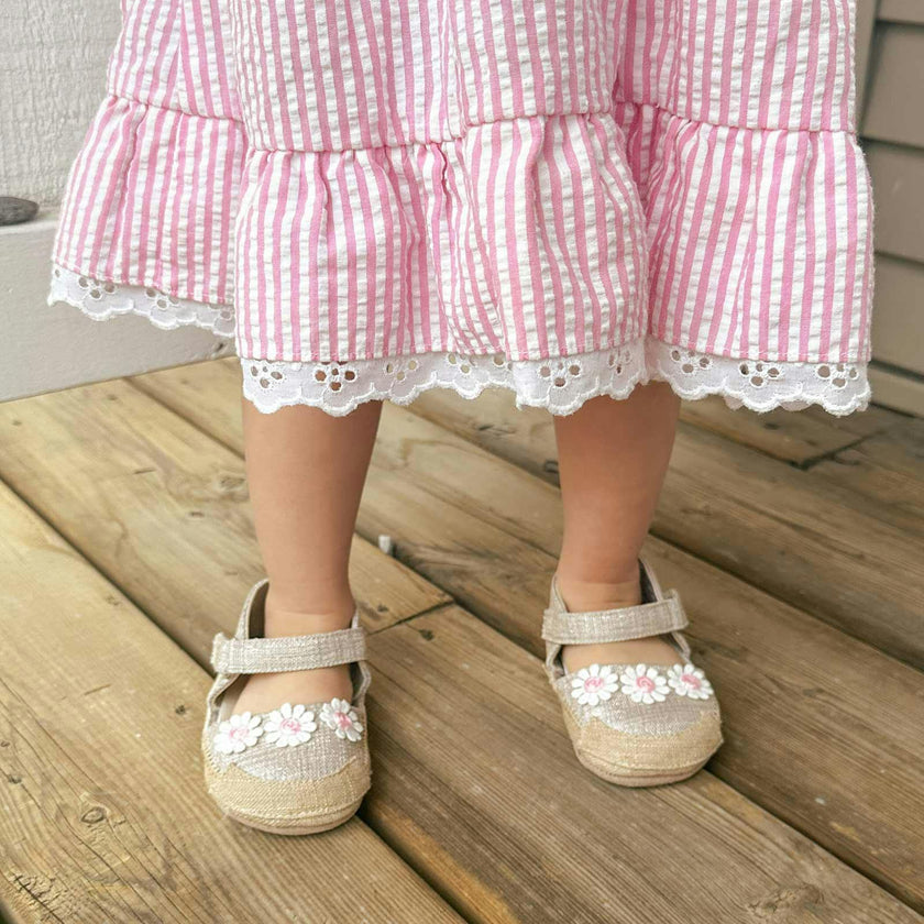 Daisies Tan Lurex Linen Espadrille First Kick