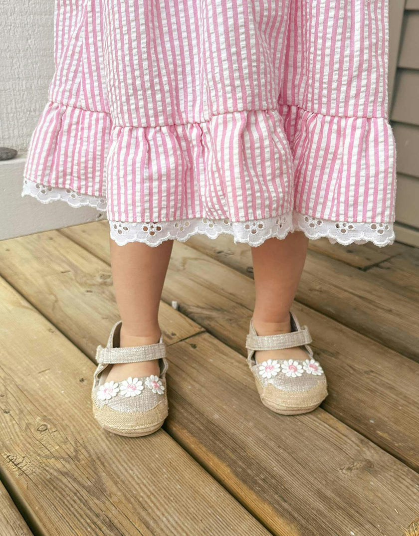 Daisies Tan Lurex Linen Espadrille First Kick