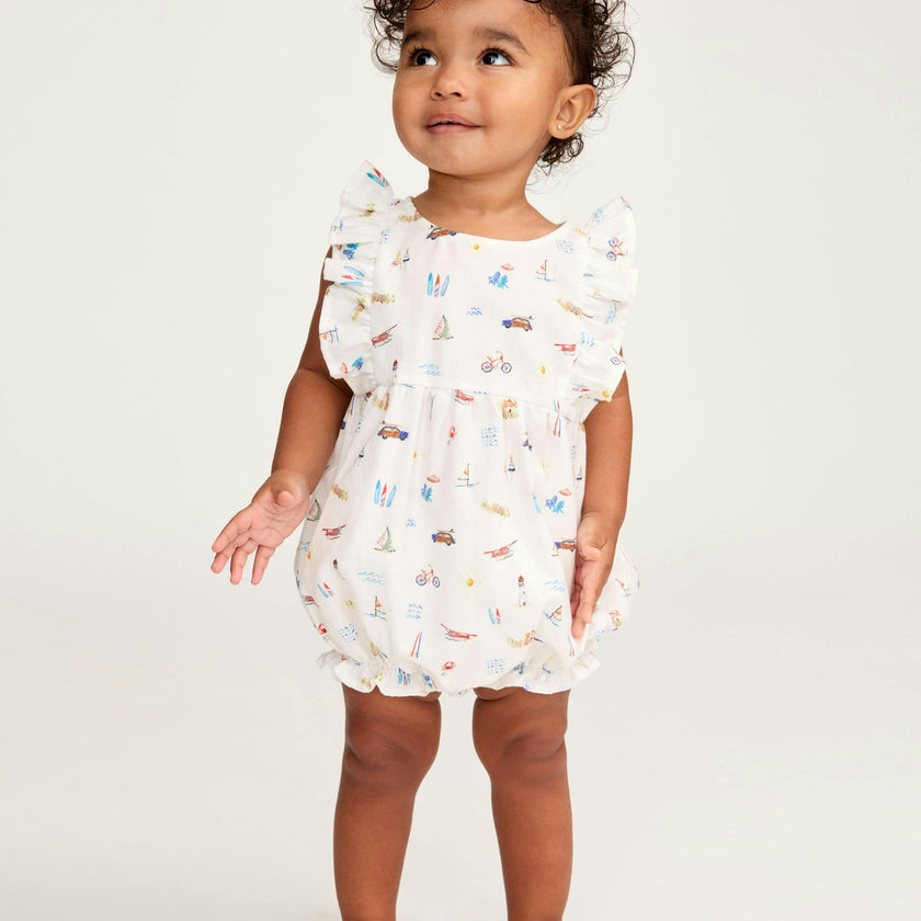 Baby's Twill Ruffled Romper in Summer Nostalgia