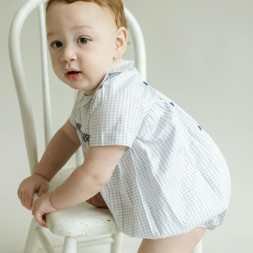 Oliver Gingham Smocked Bubble Romper