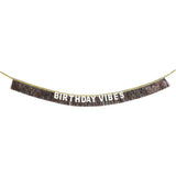 Packed Party Birthday Vibes Tinsel and Glitter Party Sash – 60 Inch Multicolor Tinsel Fringe with Iridescent Glitter Letters and Gold Binding Ties, One Size
