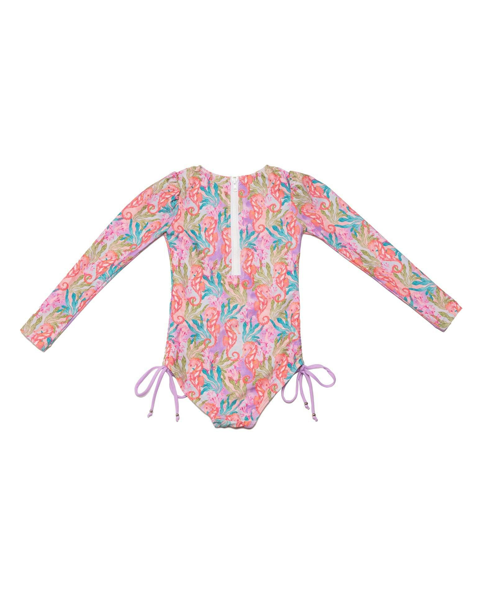 Long Sleeve One Piece Swimsuit with Side Ties