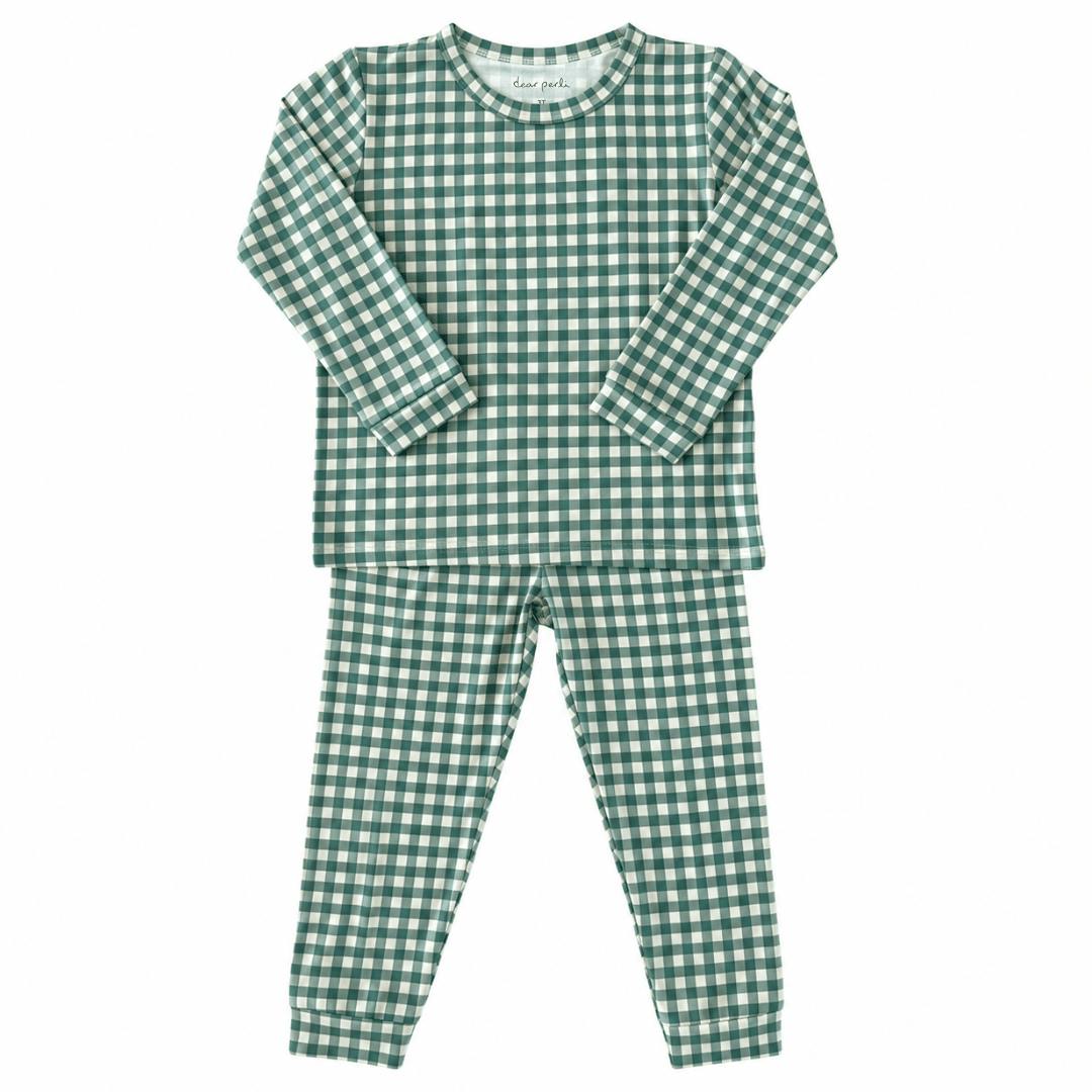 Toddler Pajama Set in Micro Gingham Pine