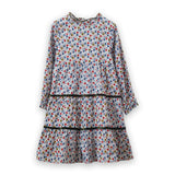 Long Sleeves Tiered Skirt Dress with Velvet Trim