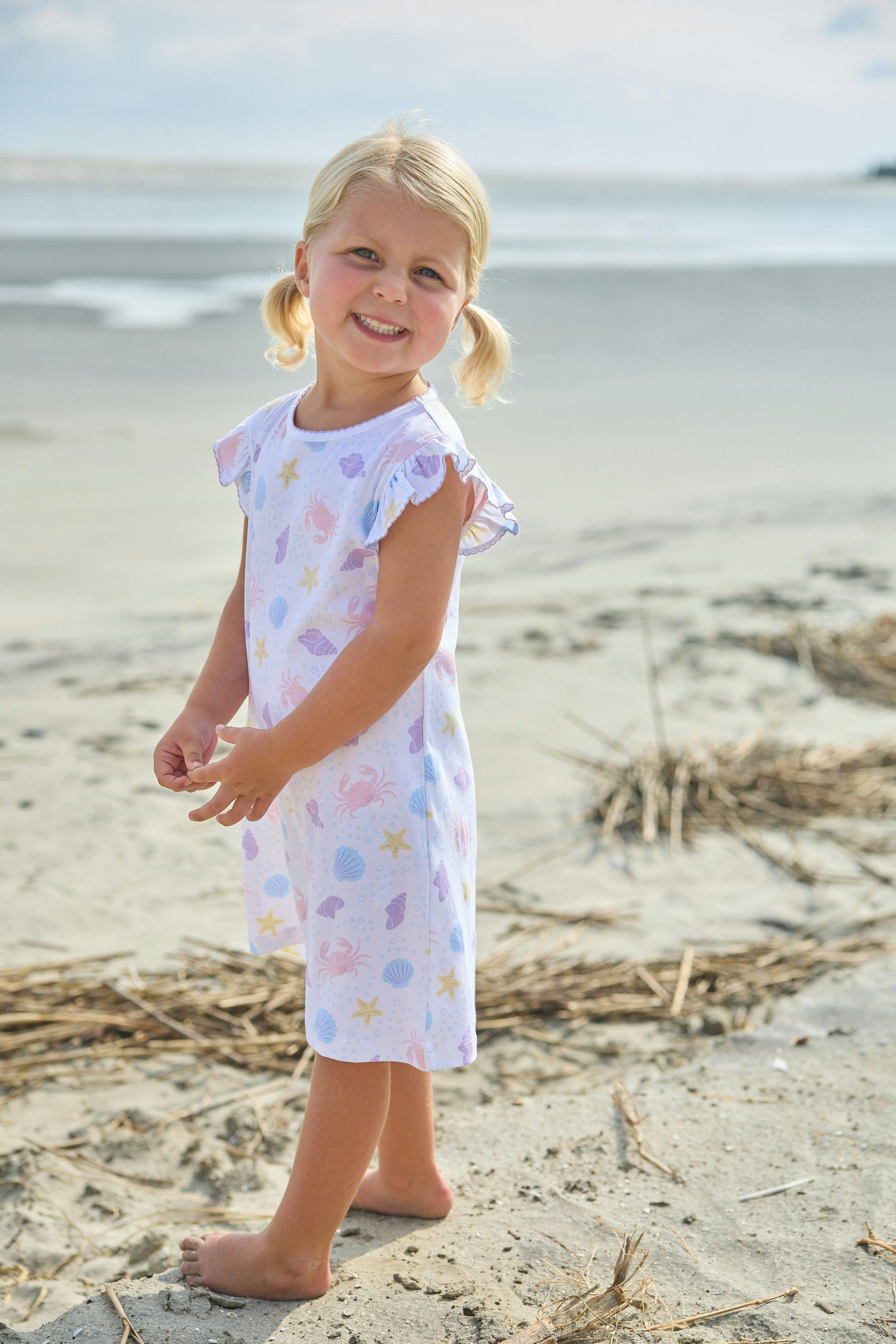 Printed Angel Sleeve Dress - Sea Shells