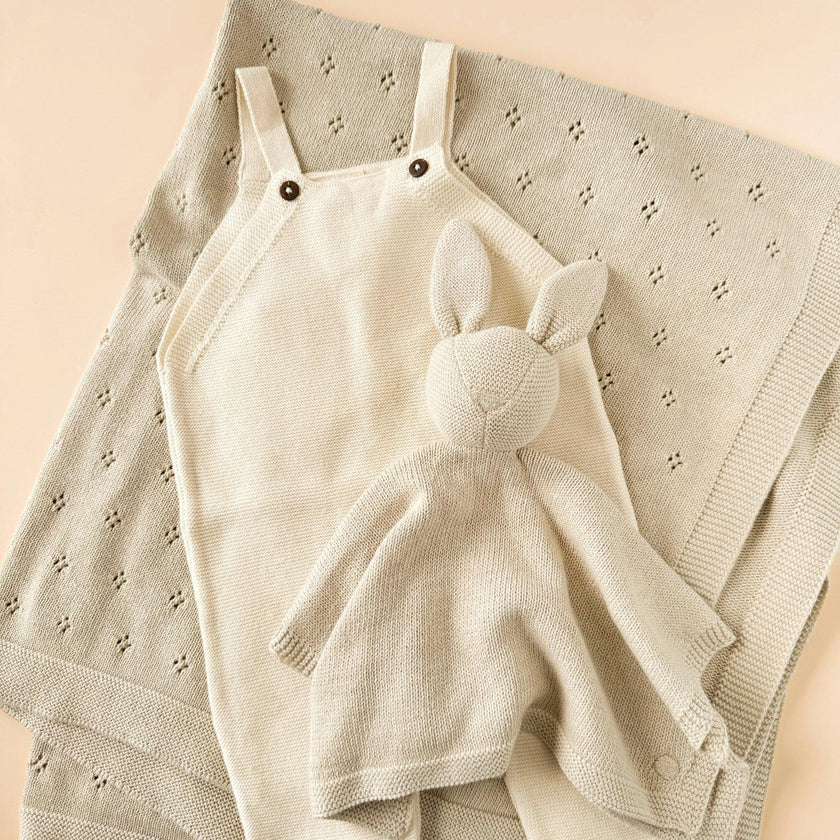Pique Blanket and Bunny Lovey Gift Set - Birch