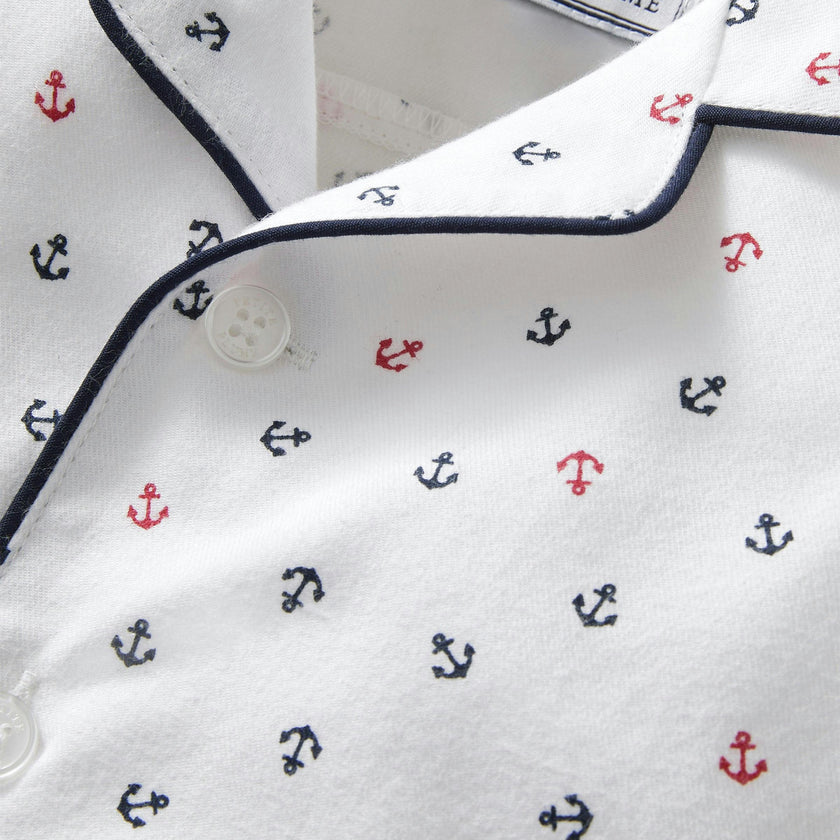 Baby's Twill Summer Romper in Anchors Away White