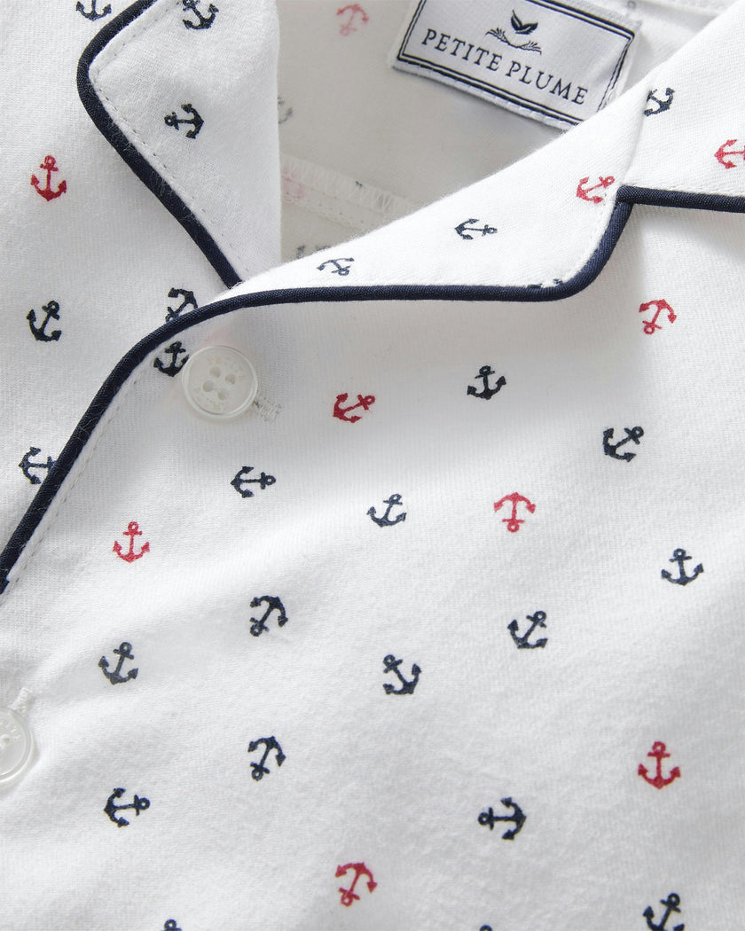 Baby's Twill Summer Romper in Anchors Away White