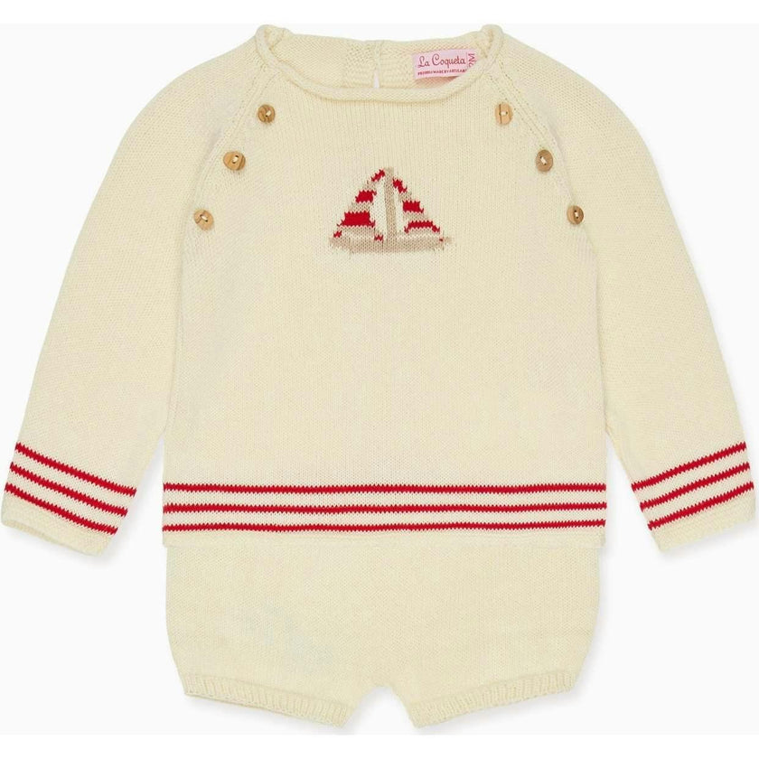 Red Stripe Ancla Cotton Baby Knitted Set
