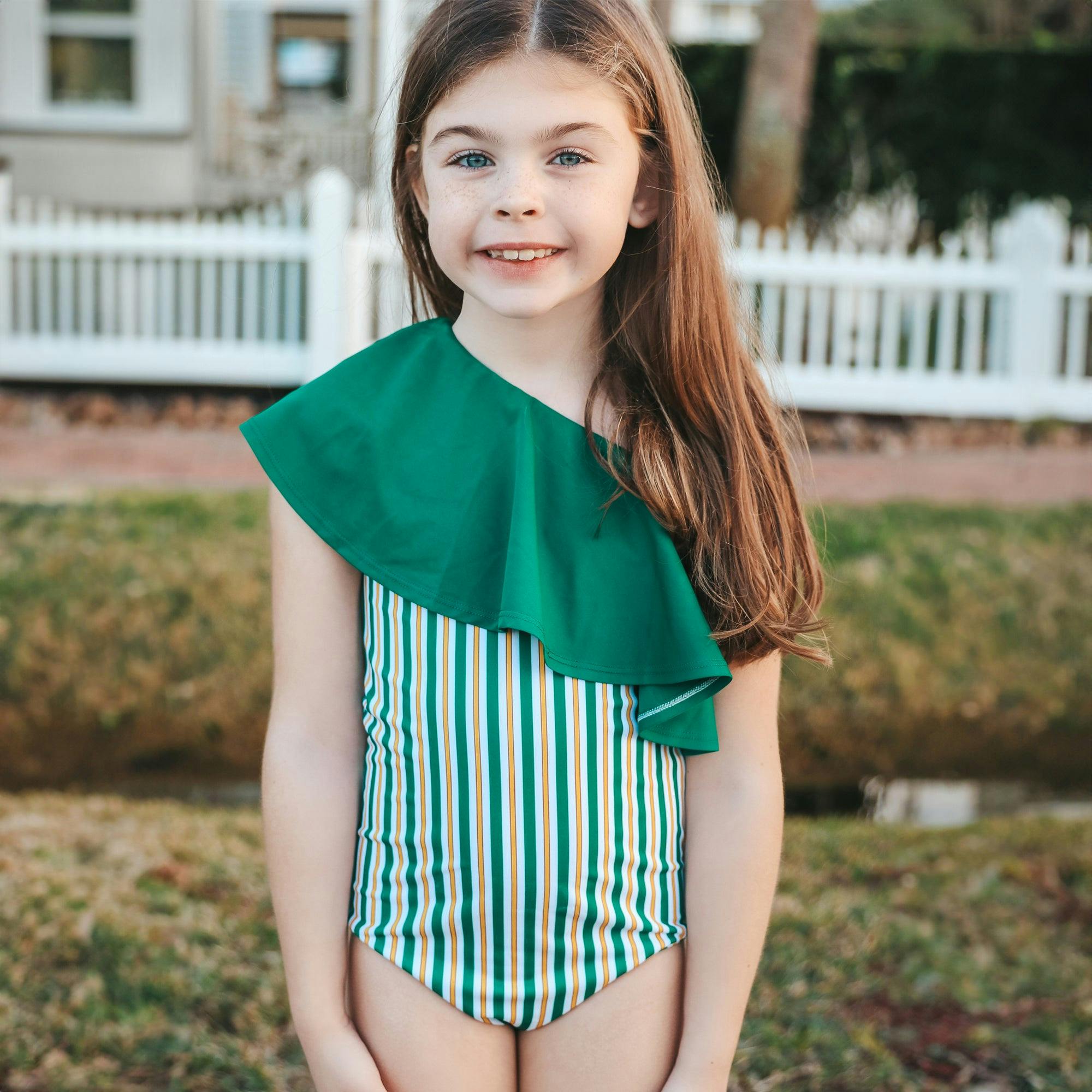 Hamptons Stripe One Shoulder Ruffle