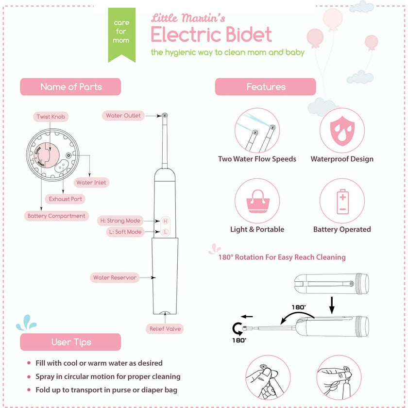 Portable Electric Travel Bidet: Pink