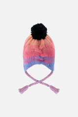 Winter Peruvian Knit Hat With Pompom Blue And Pink Gradient