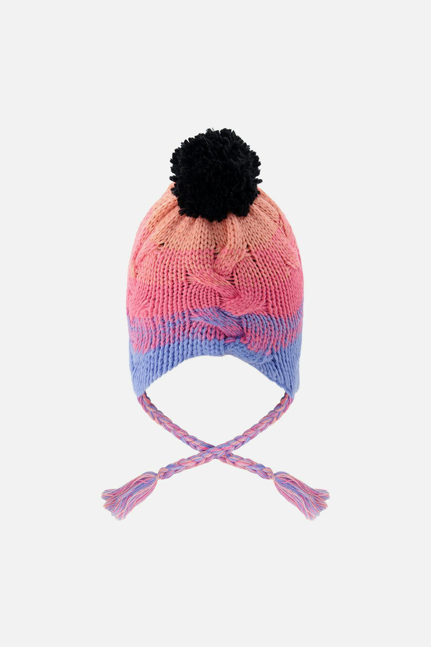 Winter Peruvian Knit Hat With Pompom Blue And Pink Gradient