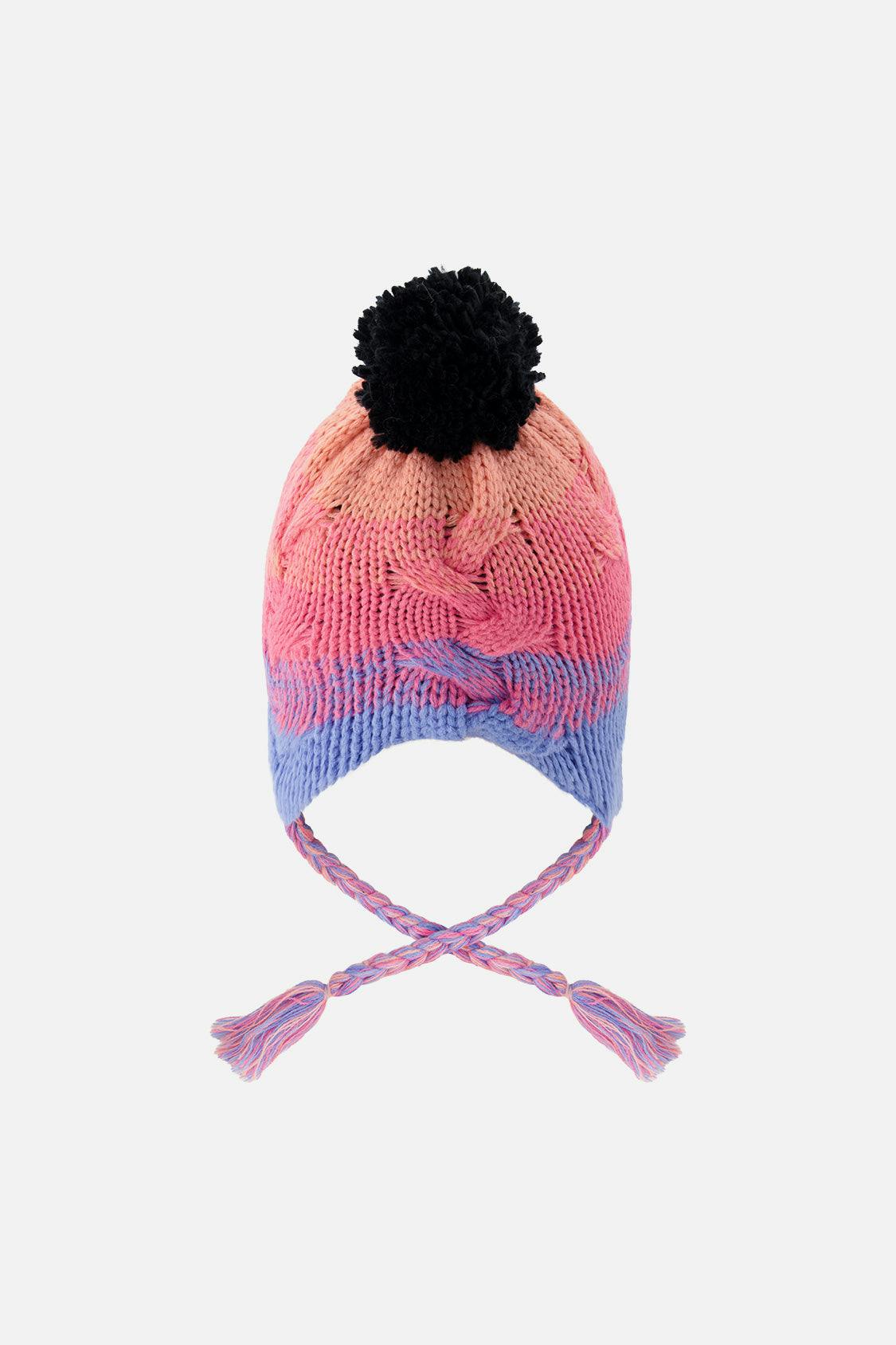 Winter Peruvian Knit Hat With Pompom Blue And Pink Gradient
