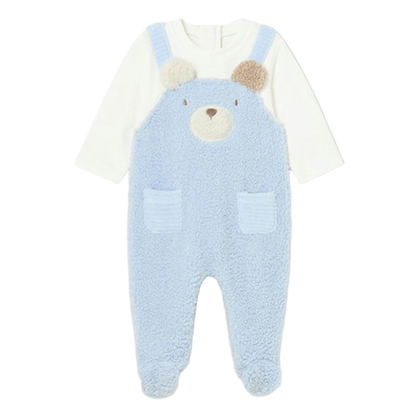 Blue Teddy Applique Overalls Babysuit