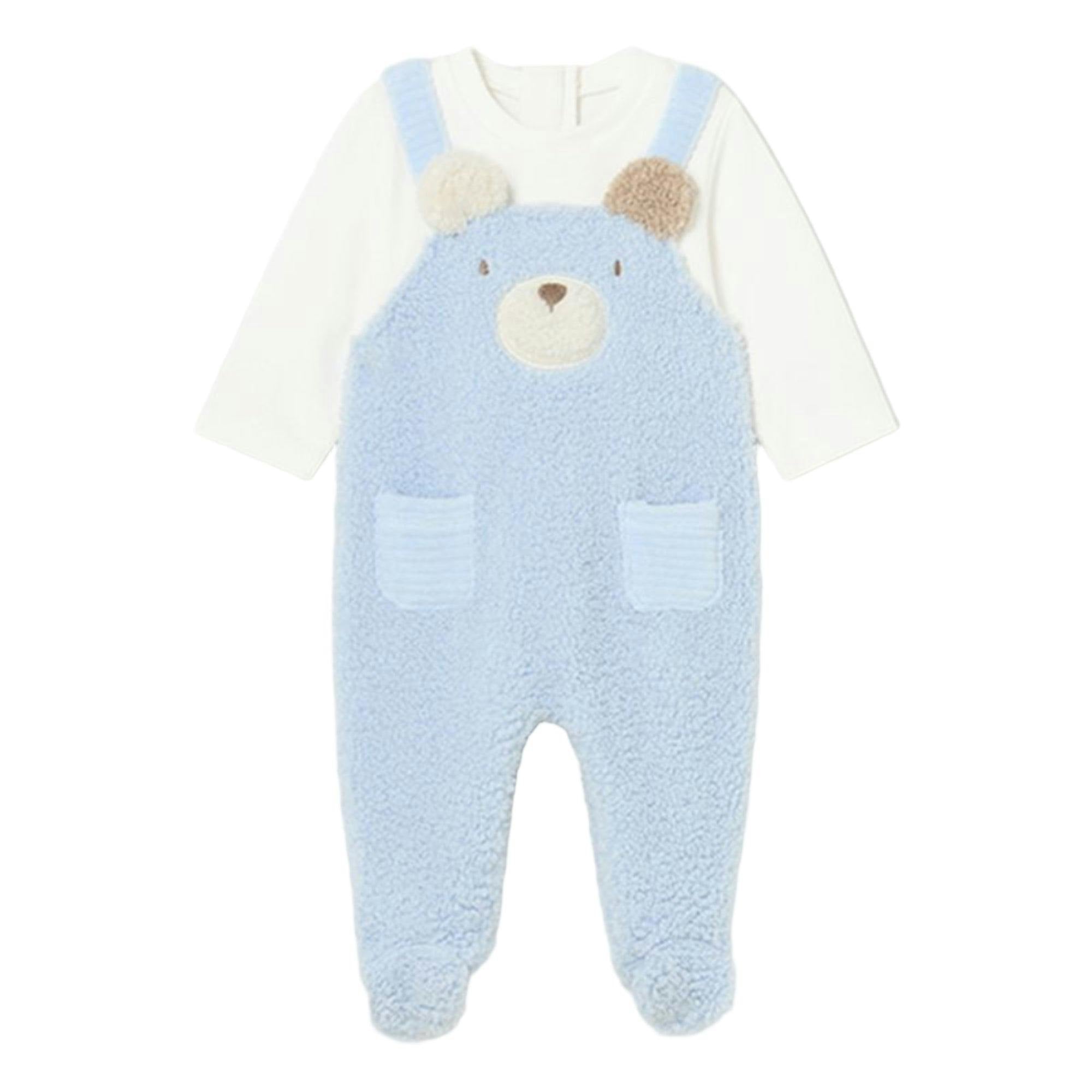 Blue Teddy Applique Overalls Babysuit