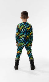 One Piece Thermal Underwear Blue Checkered Print