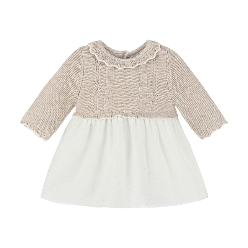 Beige Ruffle Collar Jersey Dress