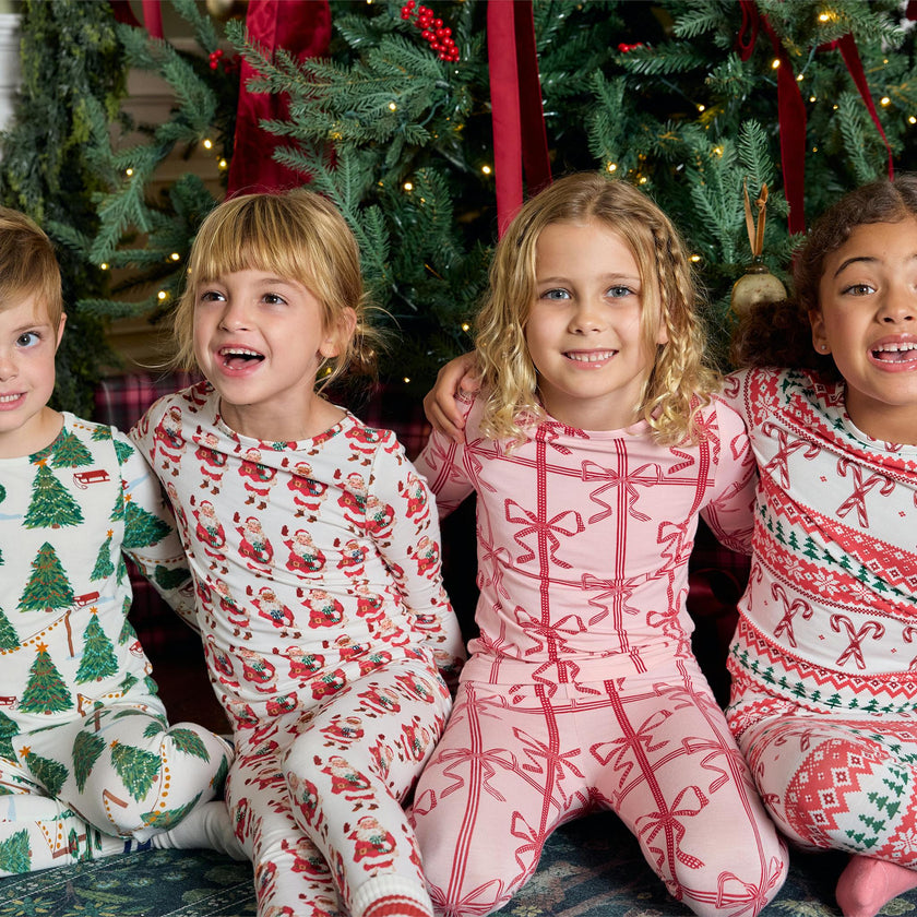 Kids Bamboo PJ Set - Vintage Santas