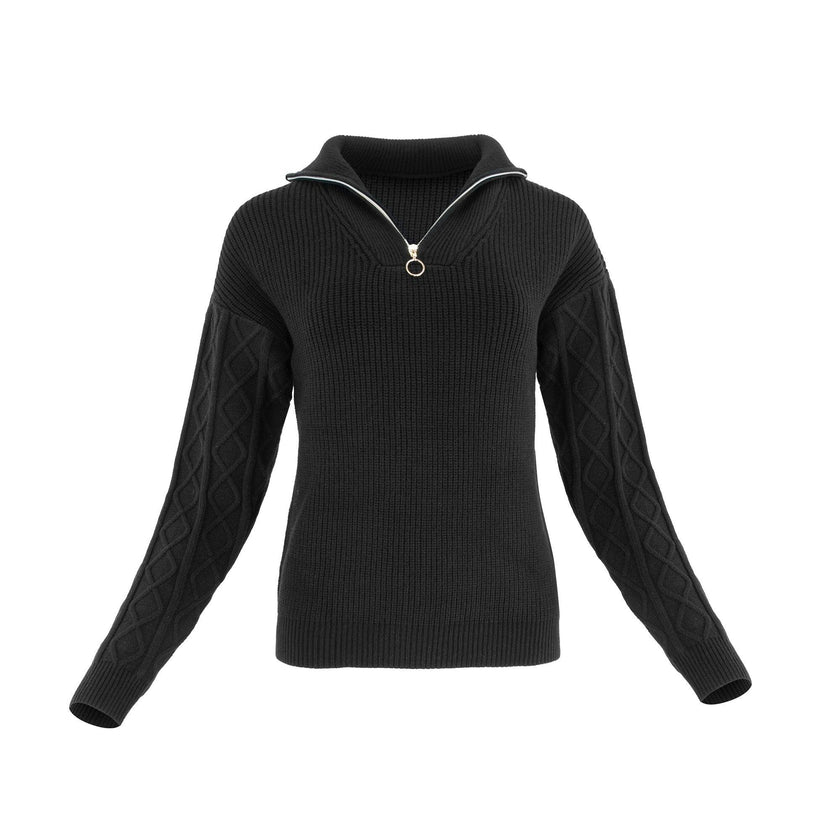 CABLE KNIT ZIPPER SWEATER