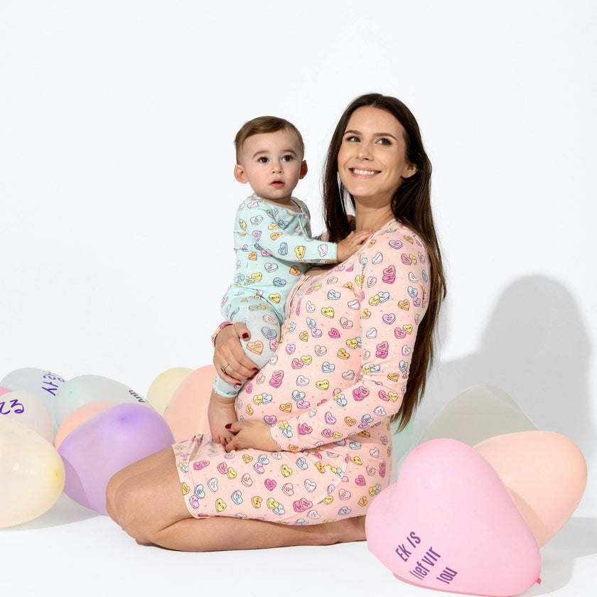 Candy Hearts Blue Bamboo Convertible Footie
