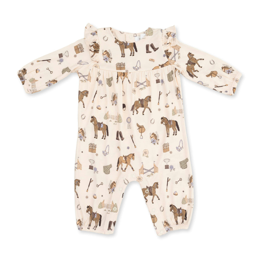 Pretty Equestrian - Ruffle Sleeve Snap Romper