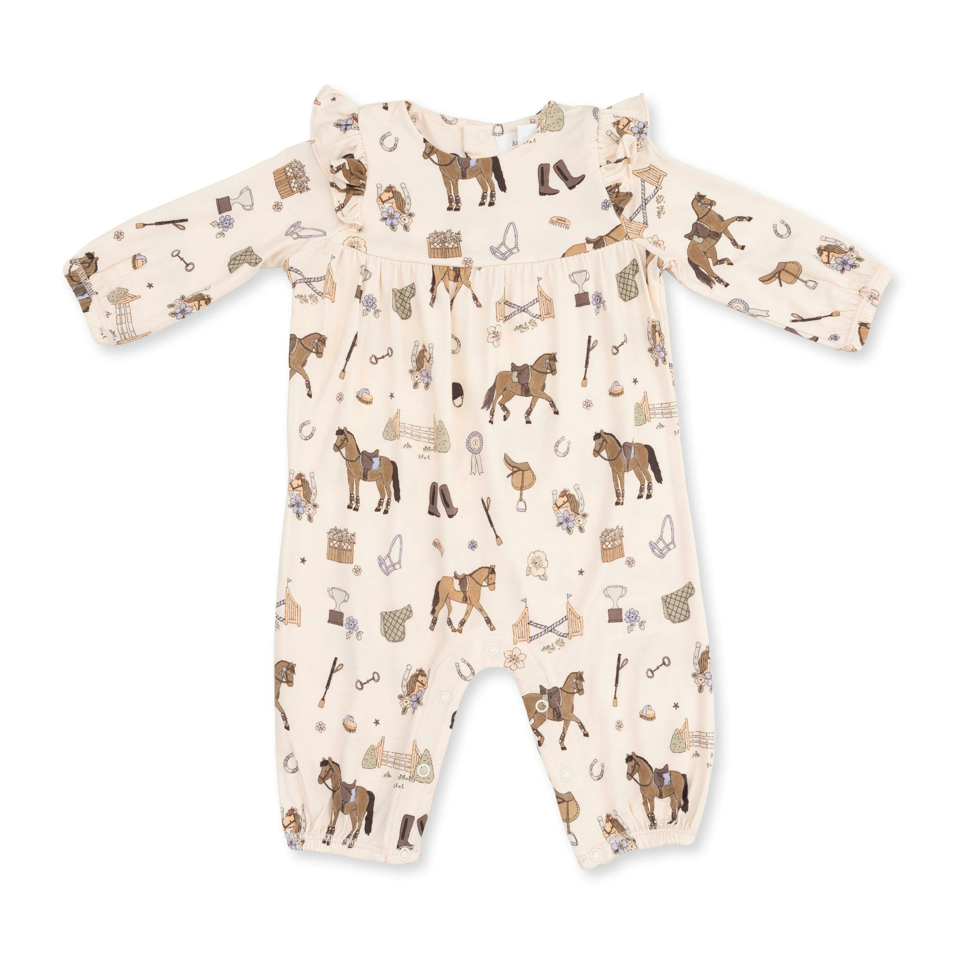 Pretty Equestrian - Ruffle Sleeve Snap Romper