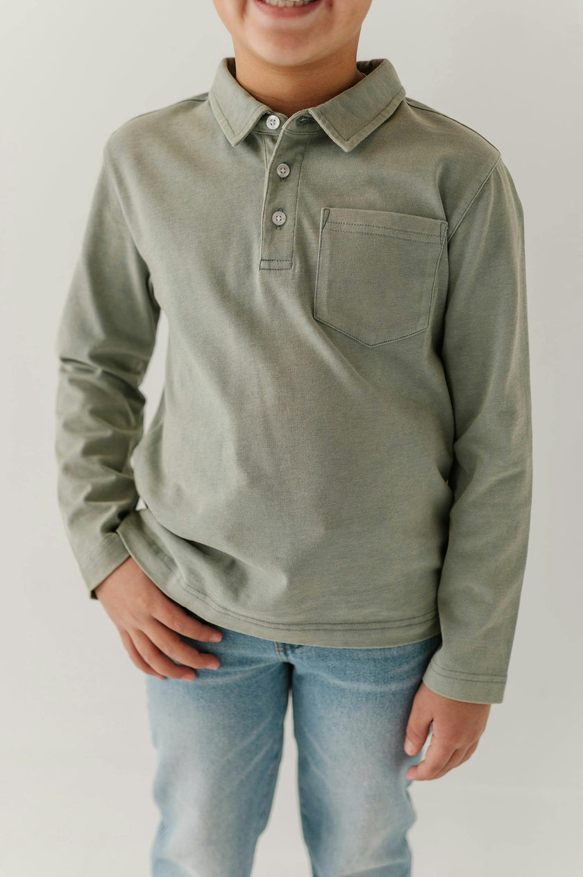 Boys Garment-Washed Collar Shirt in Iceberg