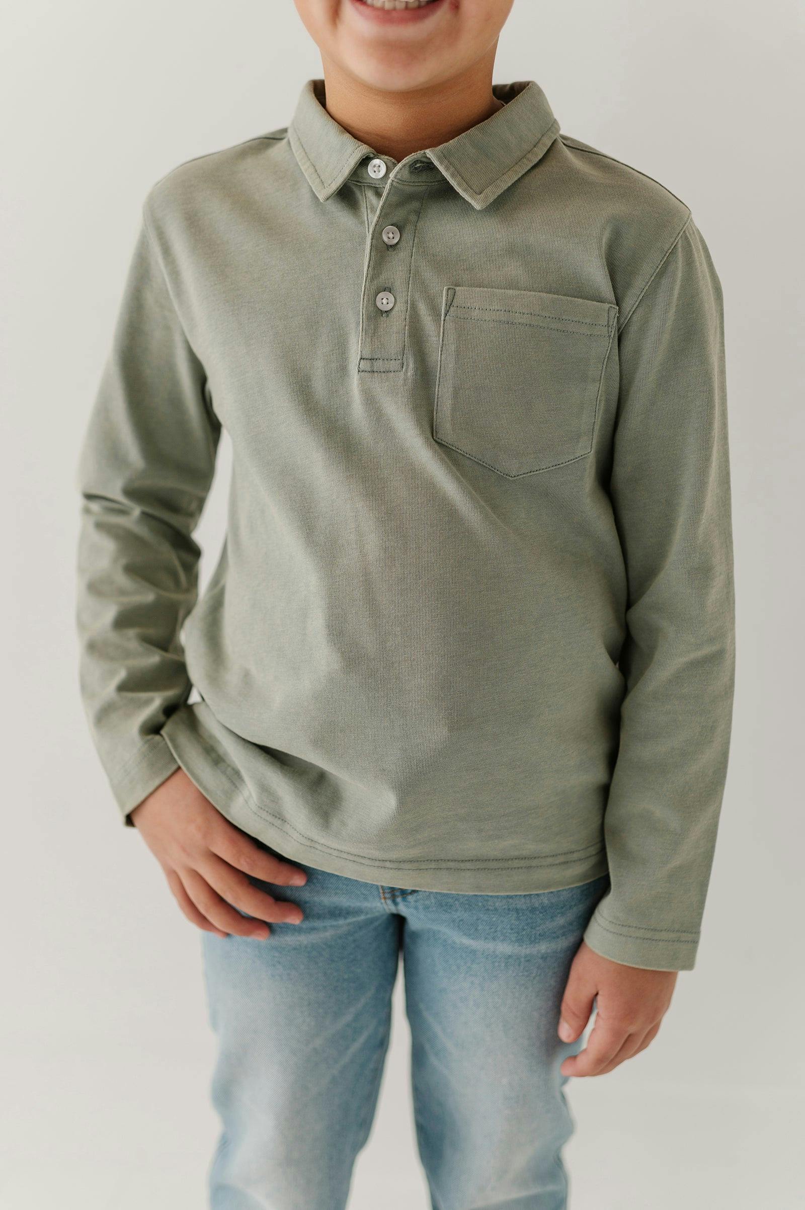 Boys Garment-Washed Collar Shirt in Iceberg