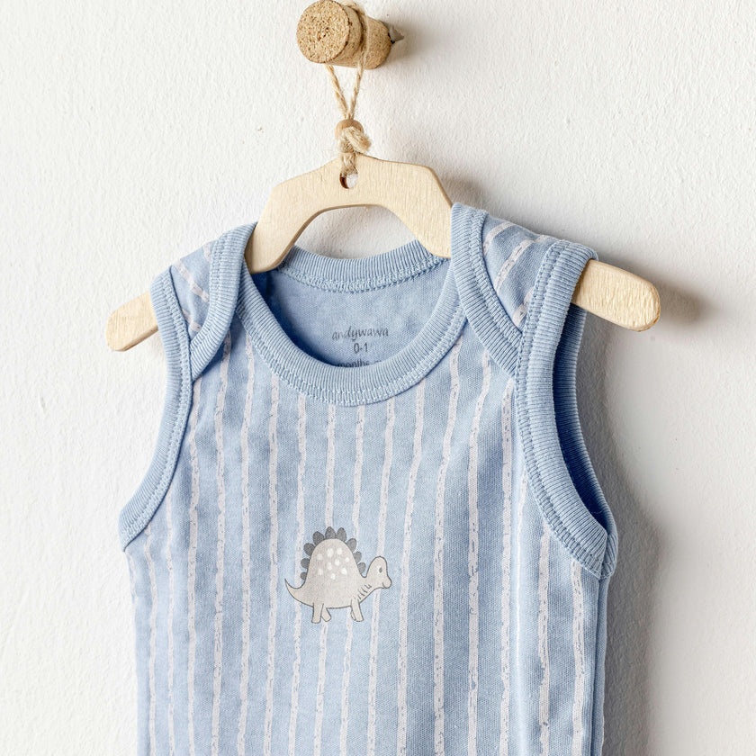 Beige and Blue Dino Bodysuits