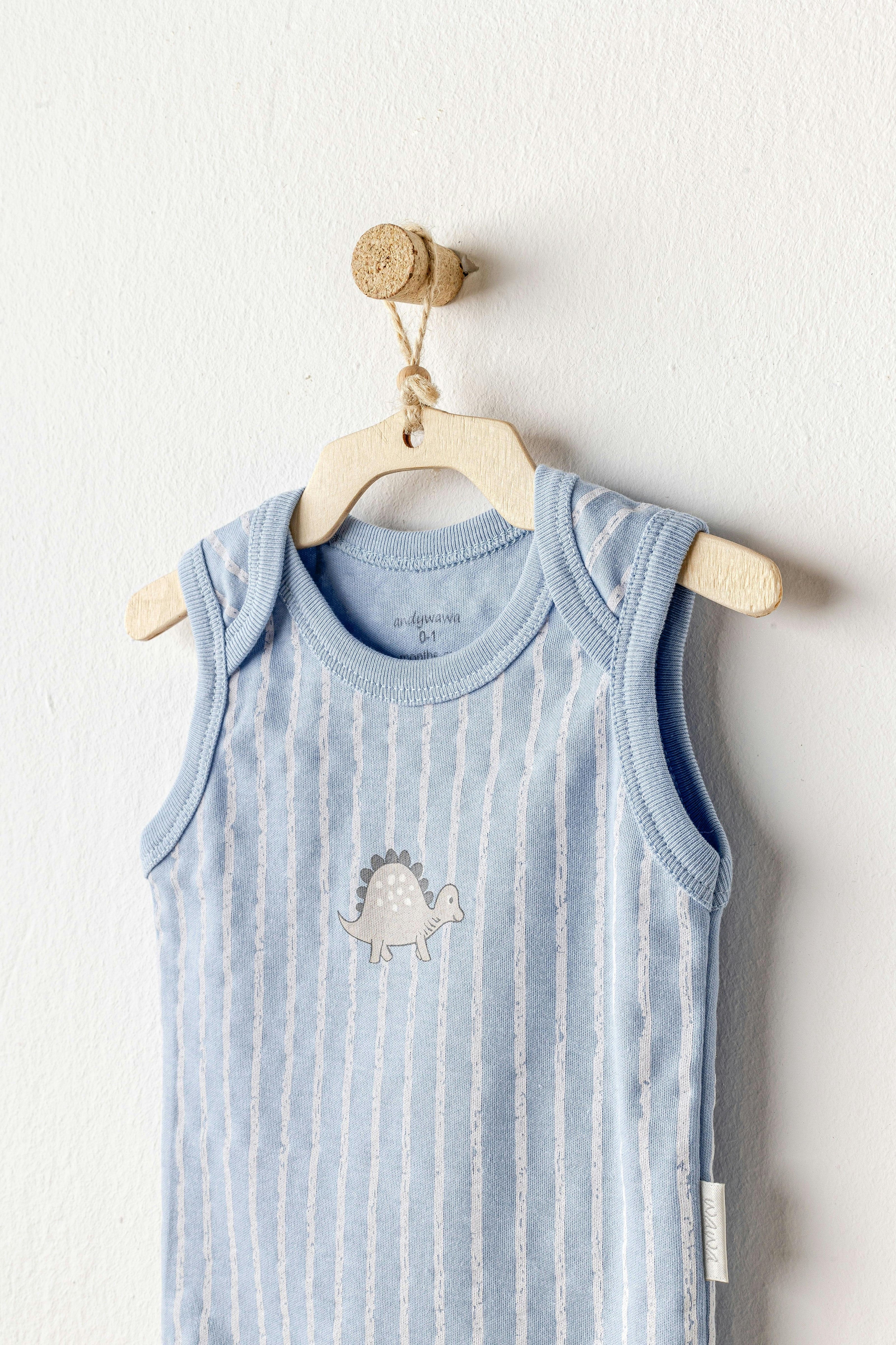 Beige and Blue Dino Bodysuits