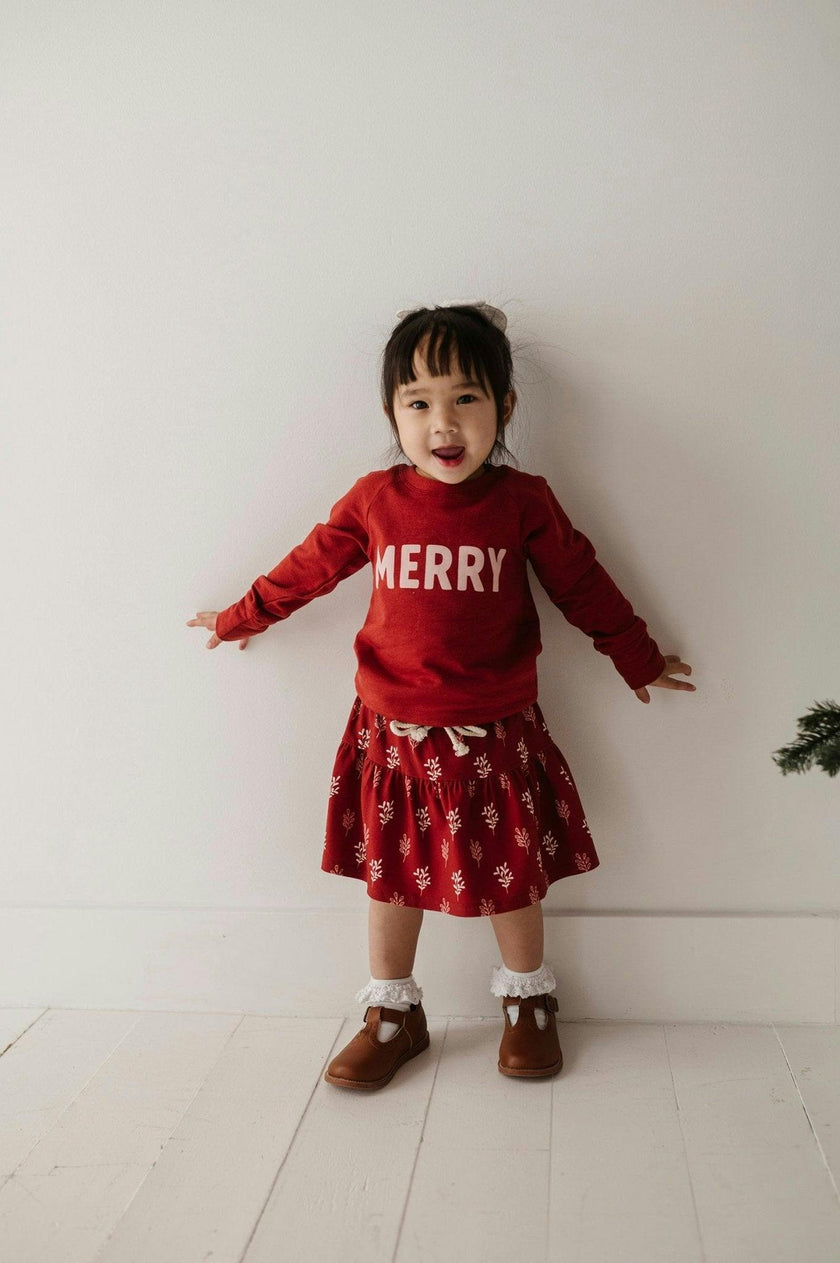 Girls Raglan Sweatshirt in Merry in Berry Red