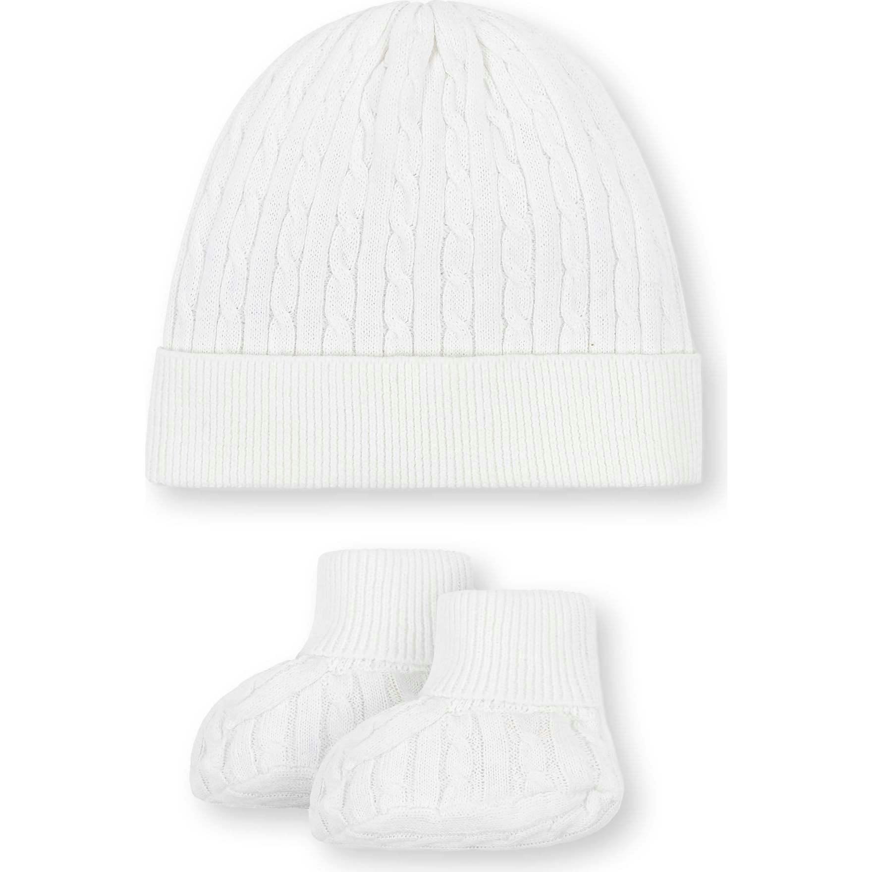 Organic Sweater Beanie and Bootie 2-Piece Set, White