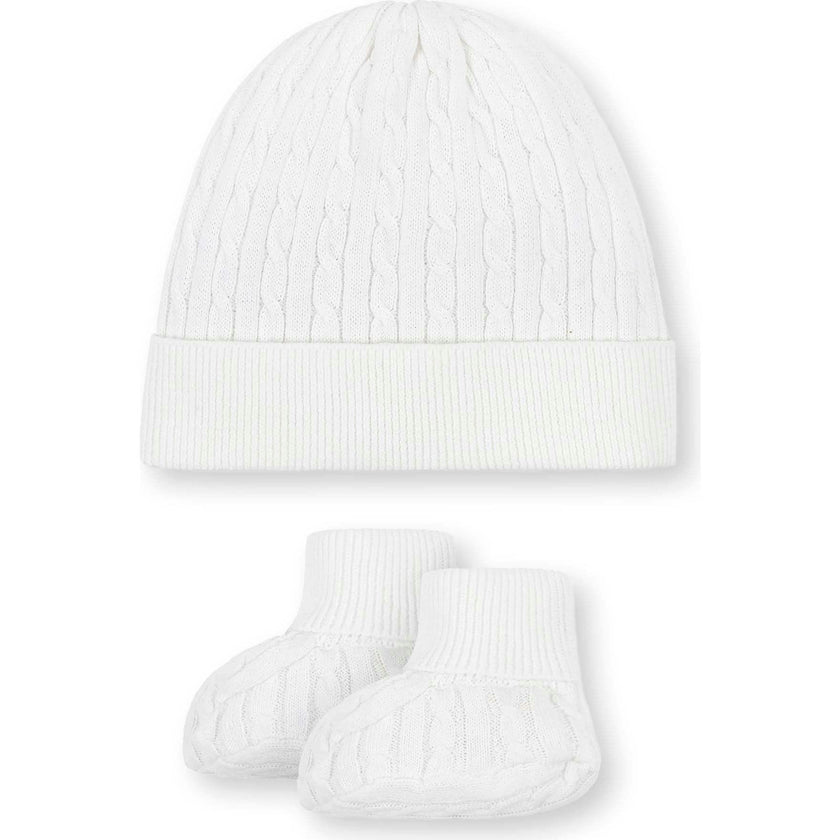 Organic Sweater Beanie and Bootie 2-Piece Set, White