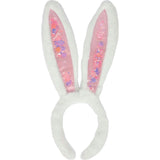Packed Party Too Cute to Hop Plush Bunny Ears Headband - Trapped Pastel Confetti Interior with Fuzzy White Trim for Easter Parties and Spring Celebrations